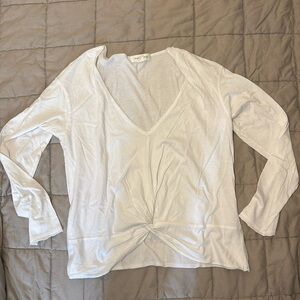 Treasure & Bond lightweight white long sleeve top with knot tie